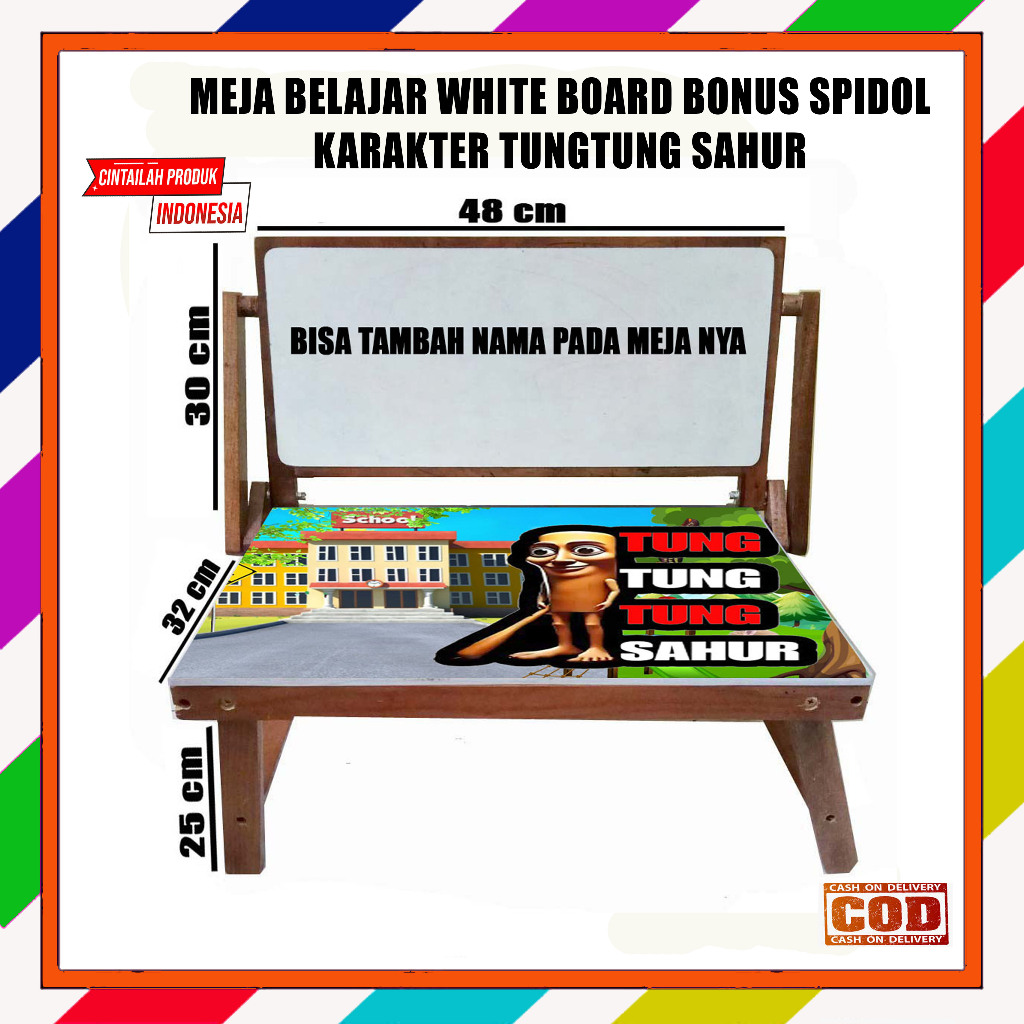 

Meja belajar whiteboard karakter Tungtung sahur plus nama (bonus Spidol)
