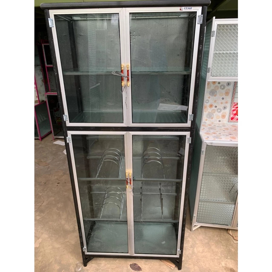 Lemari Piring Rak Piring KACA 2 Pintu Tulip FULL box Kaca RIBEN KHUSUS BOGOR KURIR TOKO