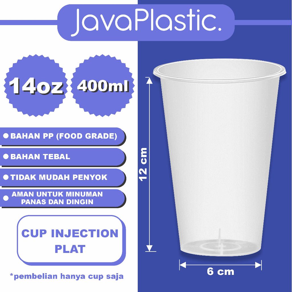JAVAPLASTIC Cup Injection 500ml 14oz / CUP MINUMAN KEKINIAN / Gelas Plastik Thinwall Tebal Datar