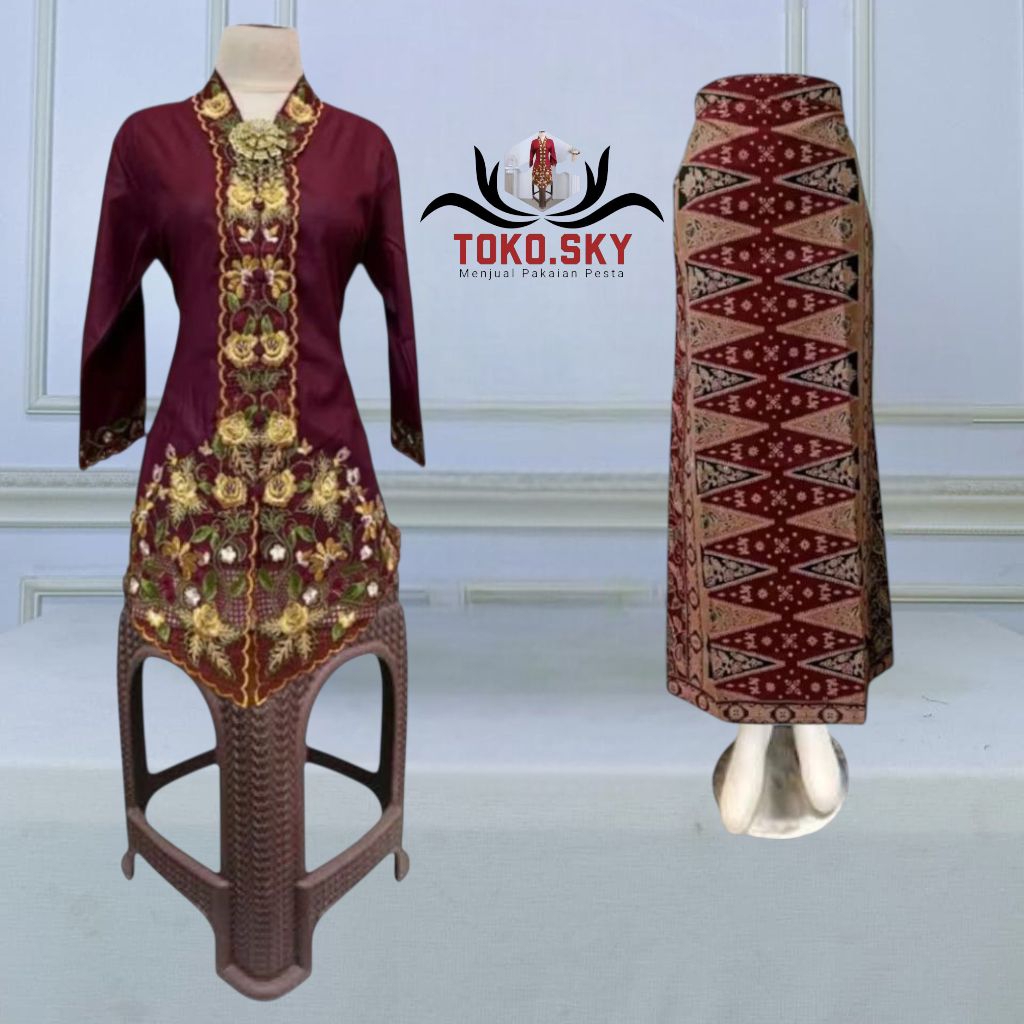 Toko Sky - Setelan Kebaya Encim Lengan 7/8/Setelan Kebaya Encim Bordir Bunga/Setelan Encim Modern