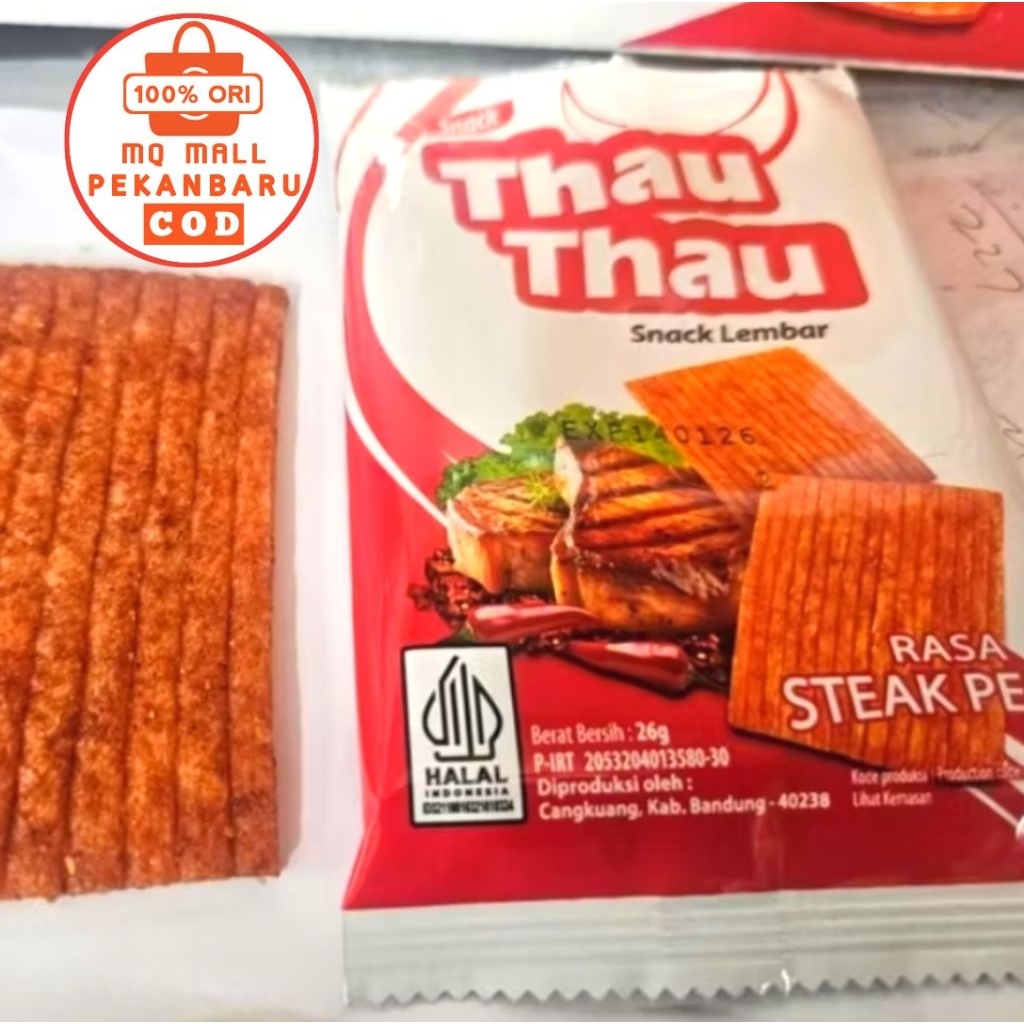 

Thau Thau Snack Rasa Steak Pedas 1pak @ 20pcs x 26gr