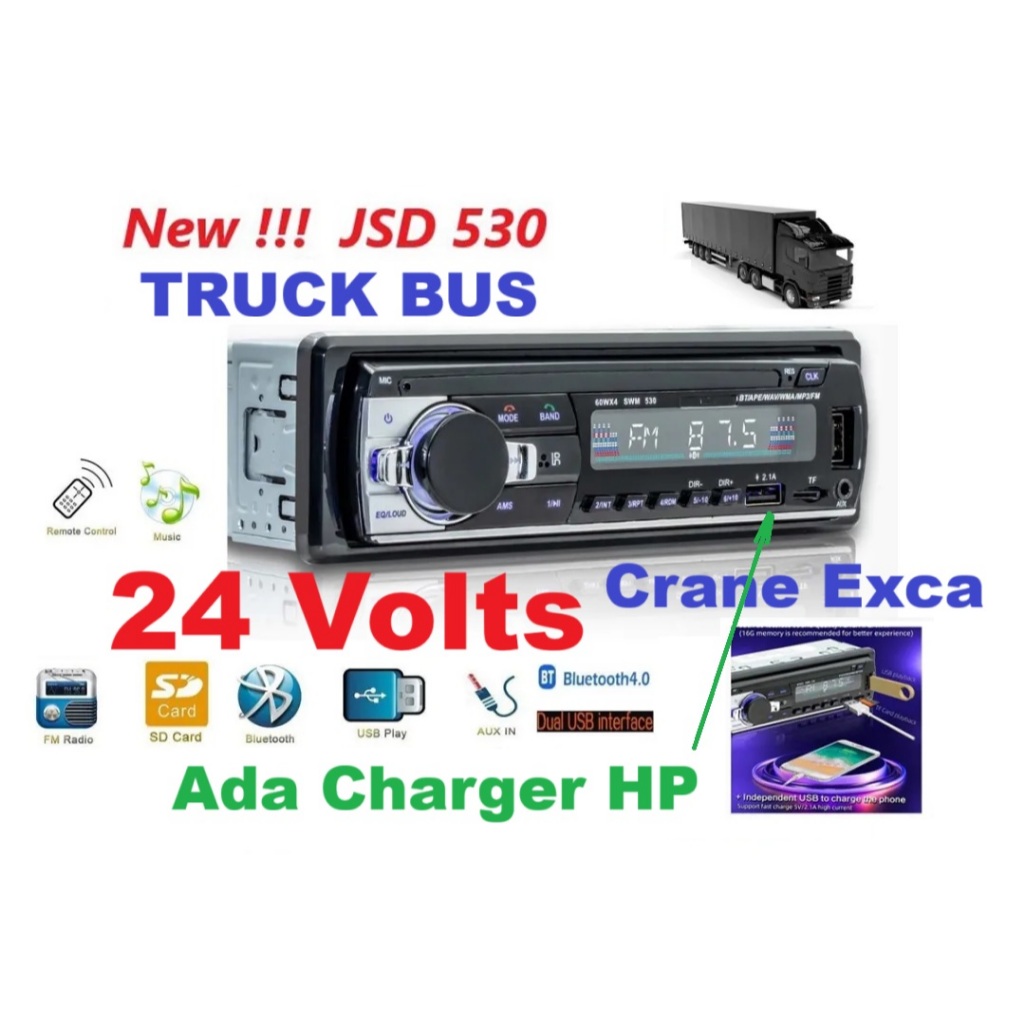 TAPE MOBIL TRUK BUS ALAT BERAT 24 VOLT BLUETOOTH USB FM RADIO MODEL A720 MP3 AUX TAPE SINGE DIN TRUC