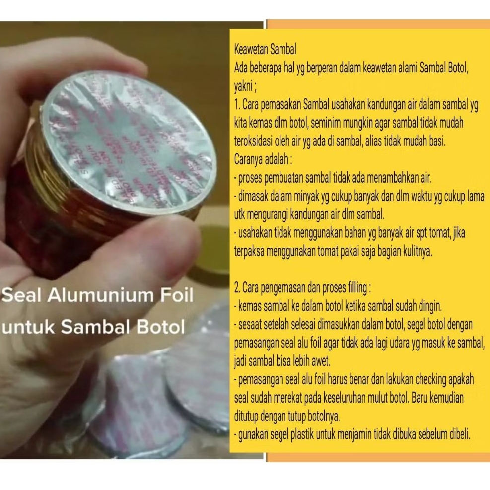 100pcs Seal Botol Sambal 52mm - Seal Aluminium Foil - Seal Botol Plastik untuk Botol Sambal Termurah