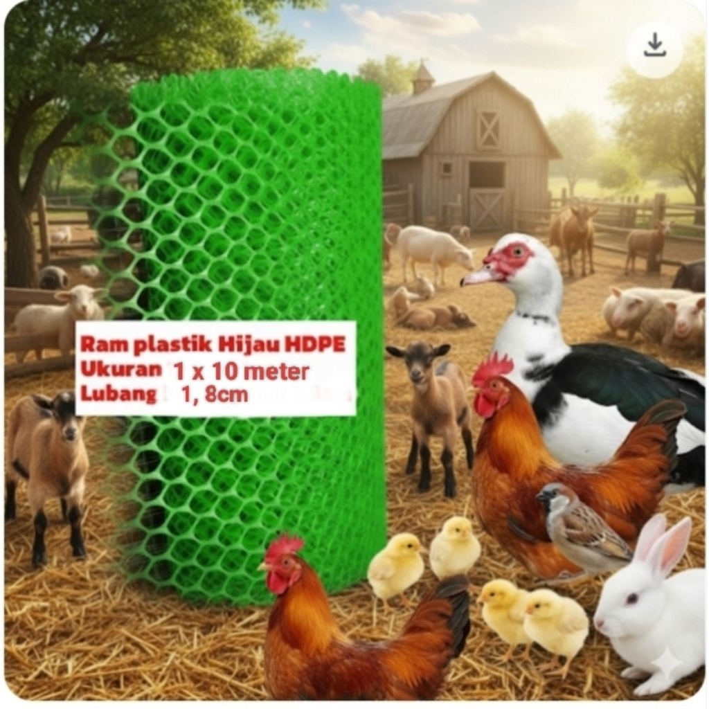 RAM PLASTIK HIJAU HDPE 1mX 10m Lubang 1,8cm