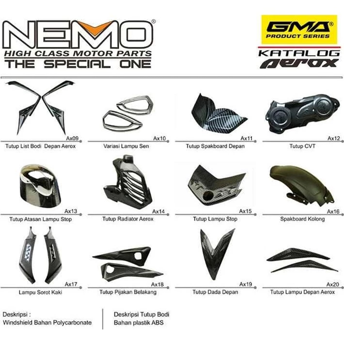 Variasi Yamaha Aerox 155 Old  Carbon Nemo Full Set Aksesoris