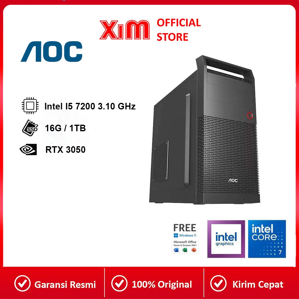 Xim PC AOC Intel I3 I5 I7 PC Gaming Full Set Mini Komputer Desktop Cocok Untuk Kantor Bisnis Desain 