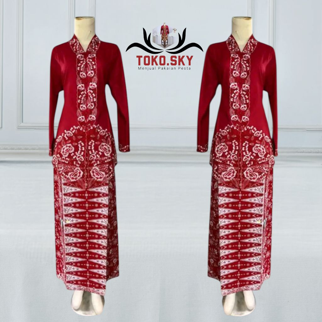 Toko Sky 1940 - Setelan Kebaya Encim Merah Putih/Setelan Kebaya Encim Lengan Panjang/Kebaya Encim Bo