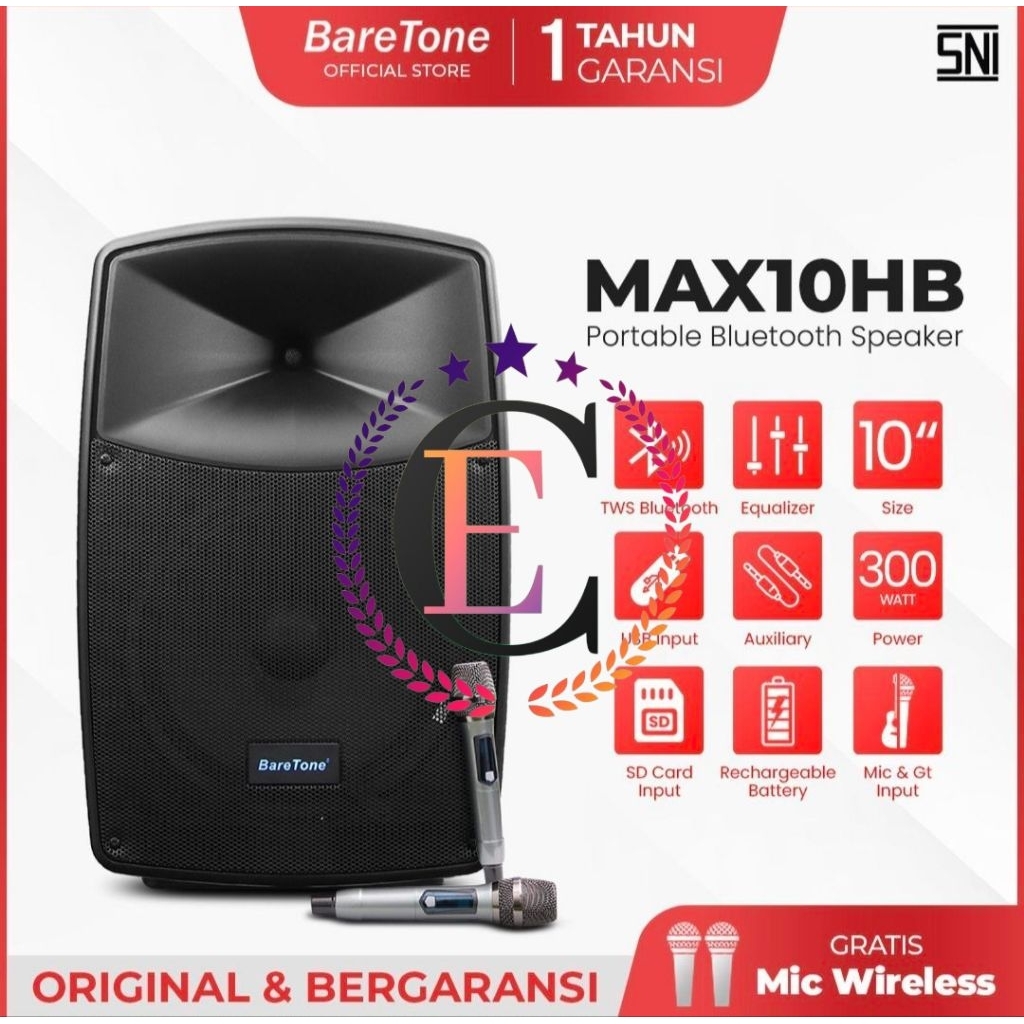 SPEAKER PORTABLE BARETONE MAX 10HB / MAX10 HB /MAX10HB 10"INCH BARETONE ORIGINAL GARANSI 1 TAHUN