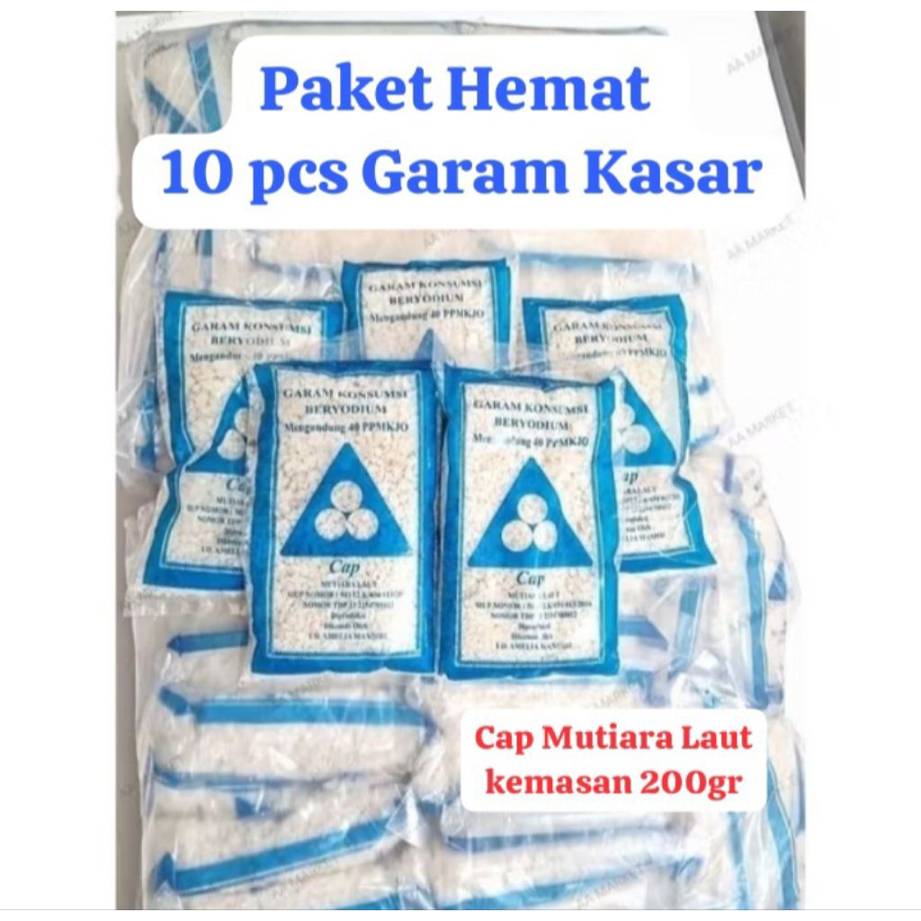 

Promo Murah!! 10 PCS. GARAM KASAR BERYODIUM MUTIARA KEMASAN 200GR