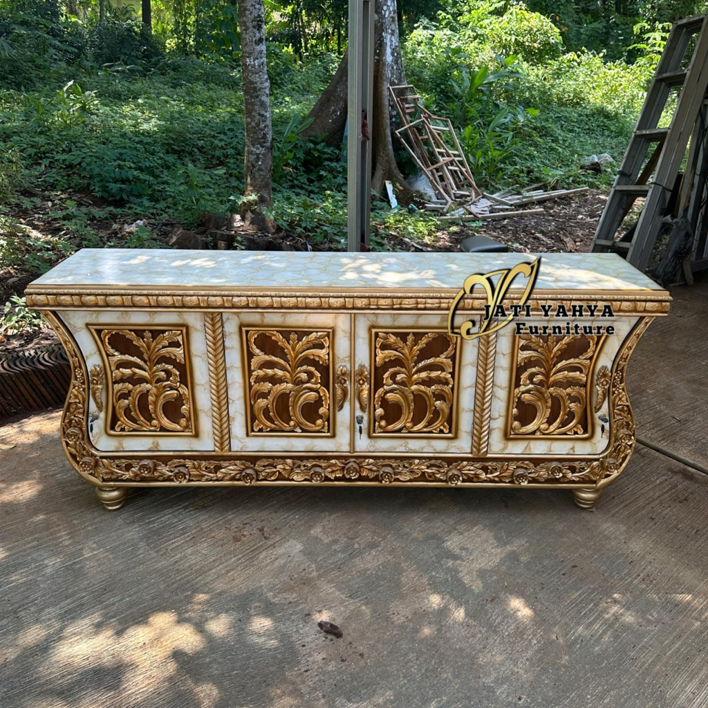 Buffet tv jati biola kombinasi marmer