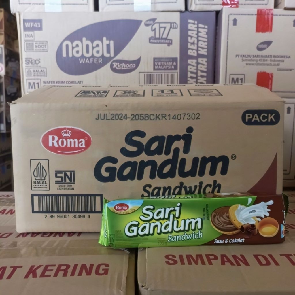 

Roma Sari Gandum Sandwich Susu & Cokelat 108 gr isi 24 Pcs Per Dus