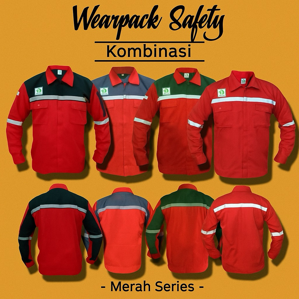 Seragam Wearpack baju safety Merah Series Kombinasi American drill Premium