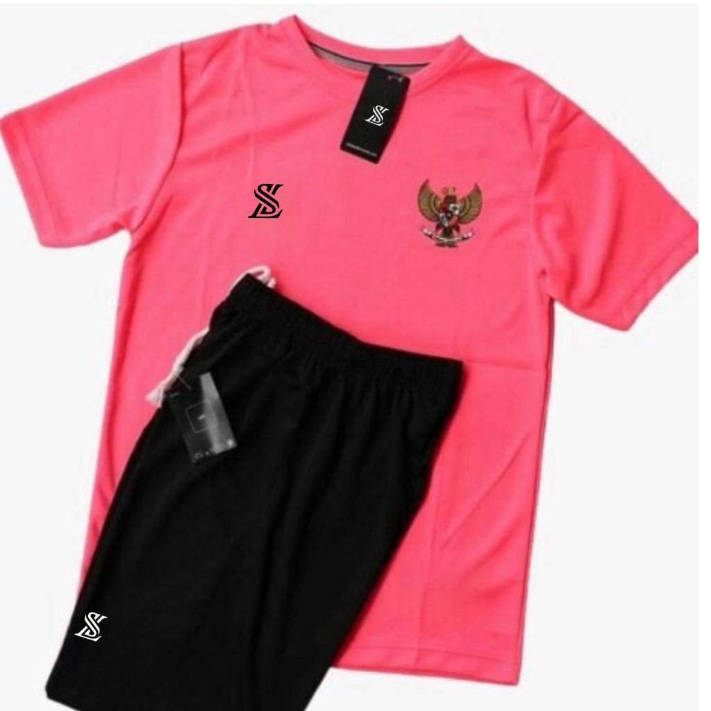 Satu Set Jersey Timnas Setelan Olahraga Baju dan Celana Sepak Bola Futsal Lari Olahraga Logo Garuda