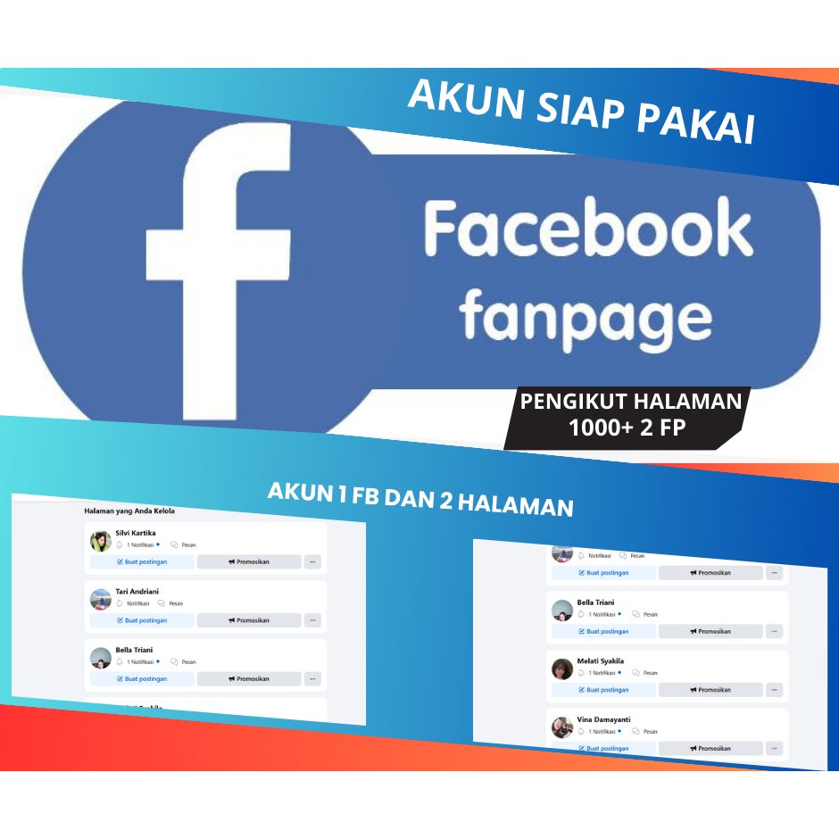 PAKET AKUN FB + 2 HALAMAN 1000+ FOLLOWERS