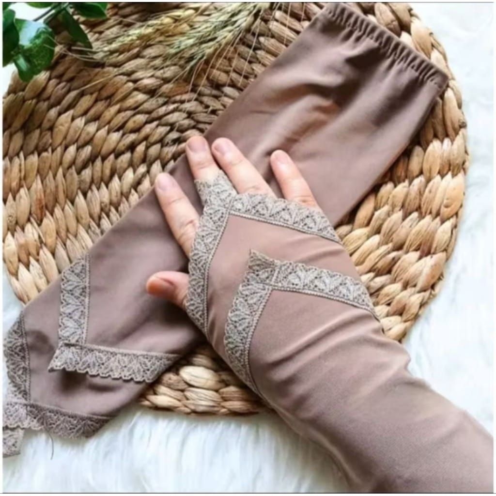 manset tangan cincin renda || manset tangan renda muslimah || manset tangan jersey haji umroh