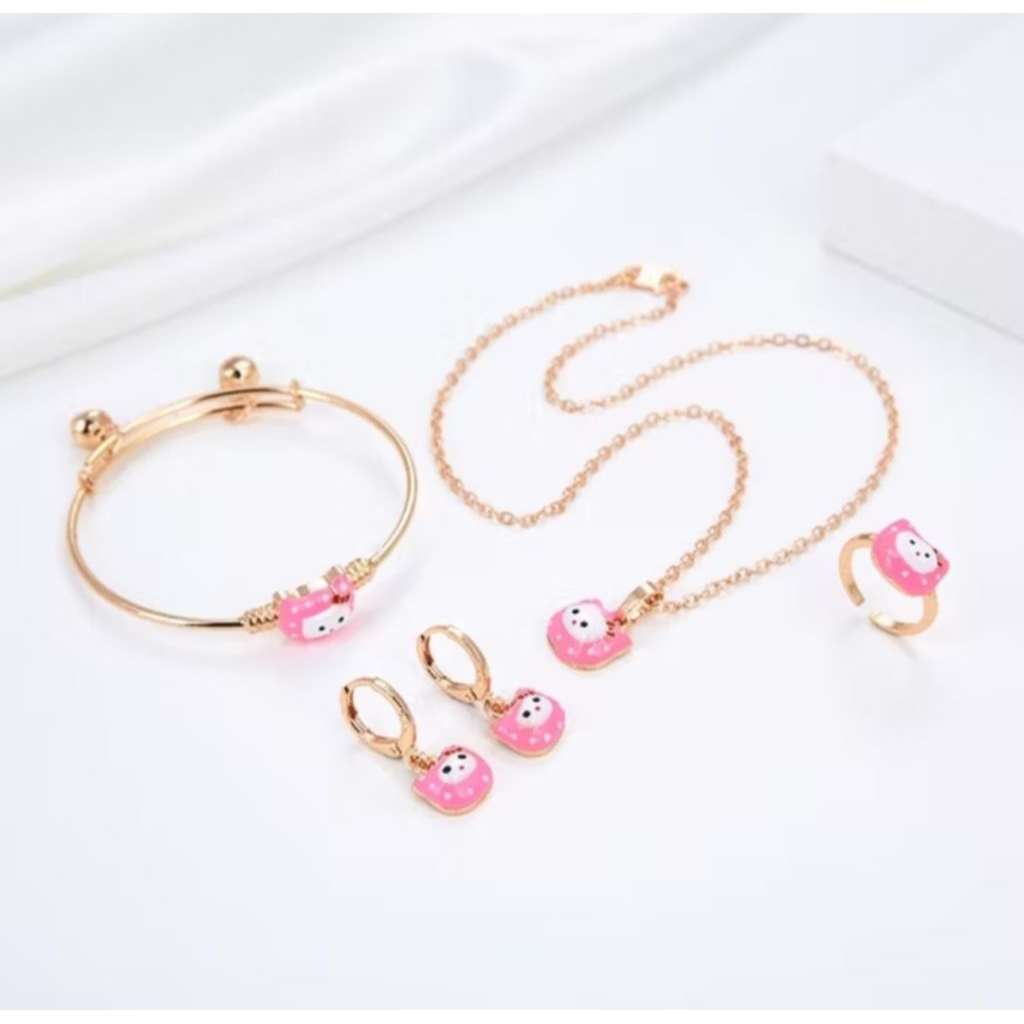perhiasan anak-anak [ 1set perhiasan anak-anak motif warna pink ] perhiasan anak-anak lapis emas ant