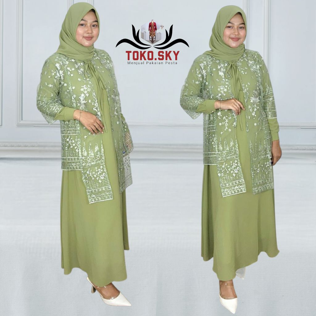 Toko Sky 0012 - Gamis Cardigan Elsa/Gamis Pesta Outer/Gamis Tile Bordir