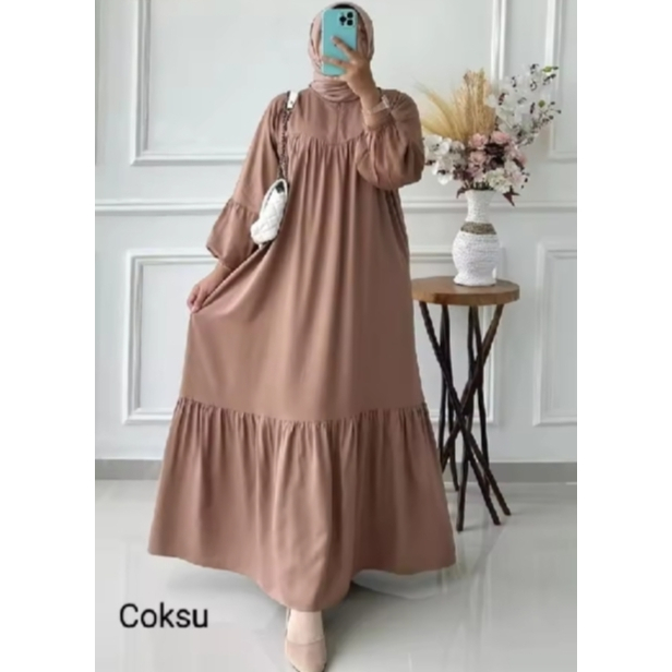 MIDI DRESS NATHA MIDI DRESS KOREAN STYLE MIDI DRESS SUSUN TERBARU BAJU WANITA MODEL BARU FASHION VIR