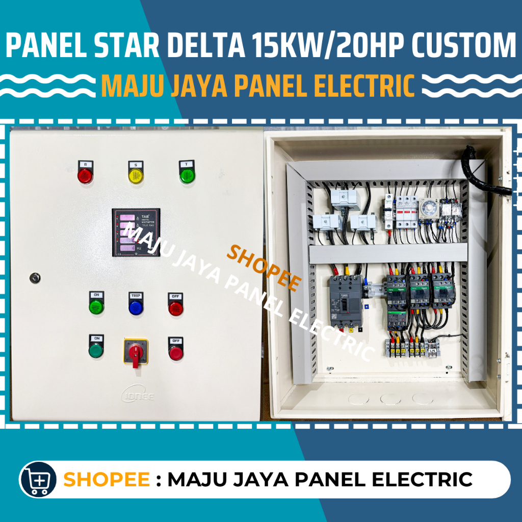 Panel Motor Star Delta 15KW 20HP dengan Power Meter Digital (Ampere,Volt,Hz) Custom