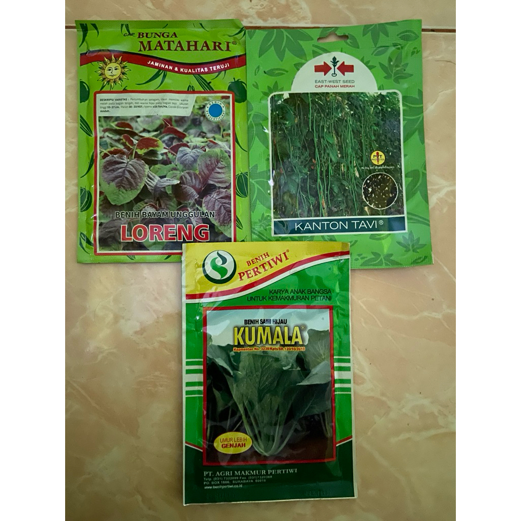 Paket Hemat  Benih bayam Loreng Unggulan, kacang panjang panjang kantong tavi, Benih Sawi Hijau Kuma
