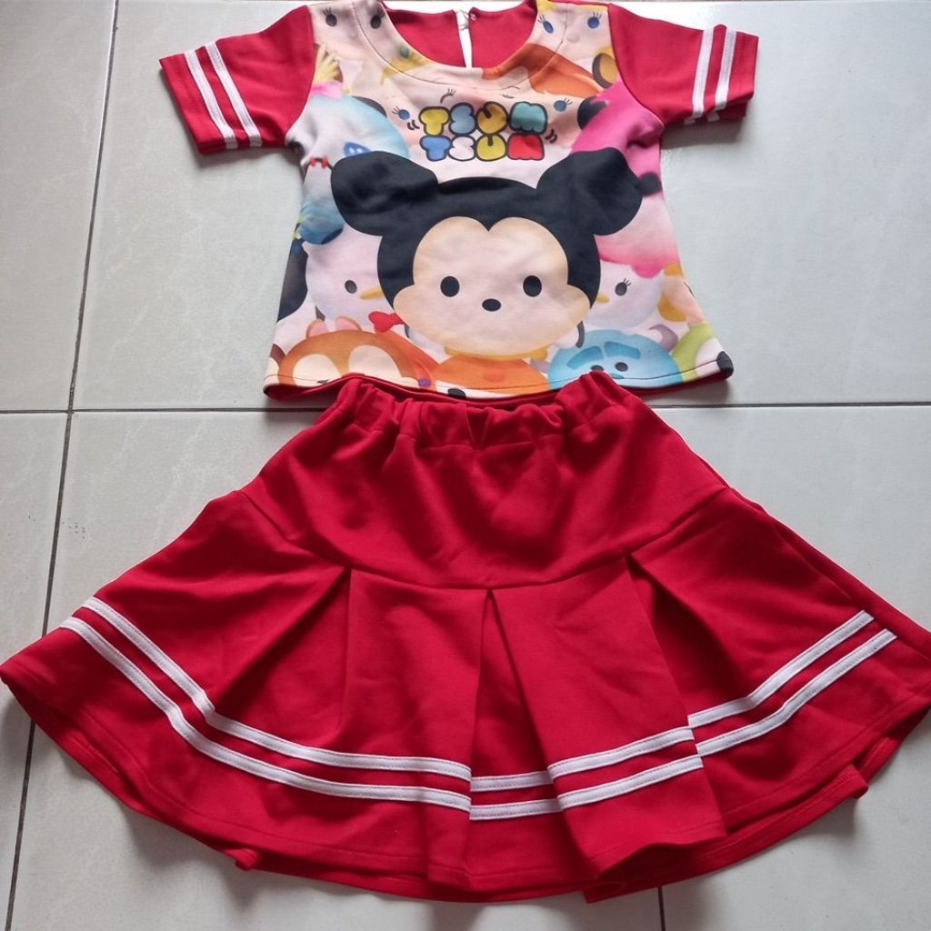 setelan atasan rok anak nuansa merah preloved