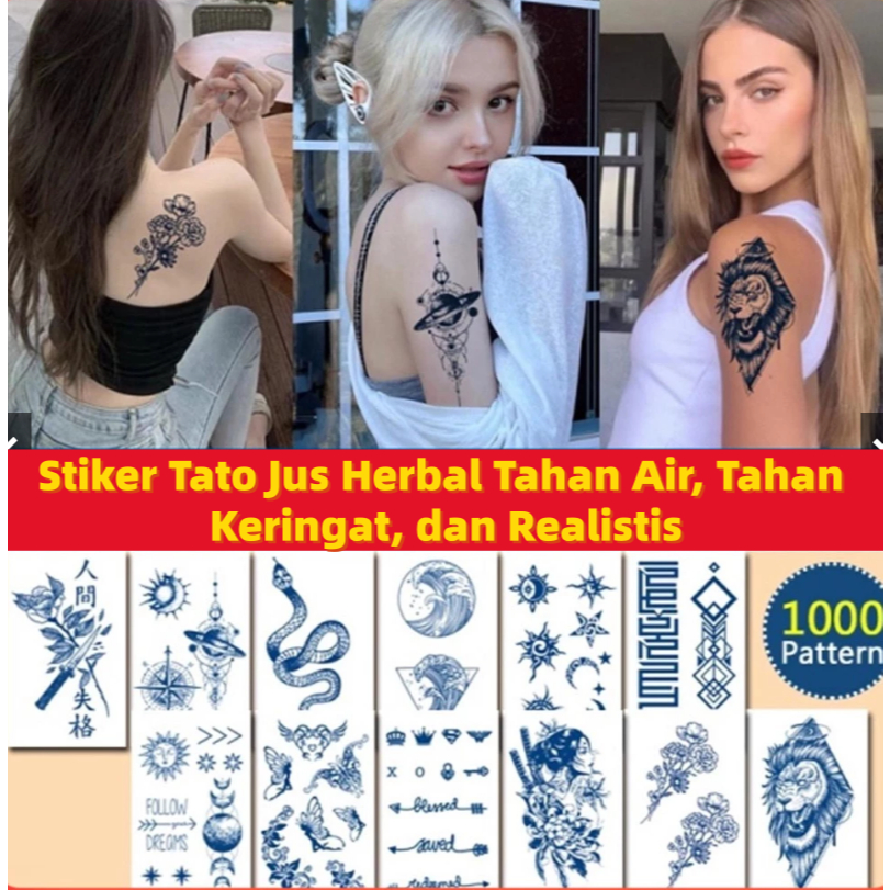 Stiker Tato Tahan Air, Herbal Jus Buah Semi Permanen, Tahan 7-15 Hari, Ukuran 18x11cm, Tato Tempel A