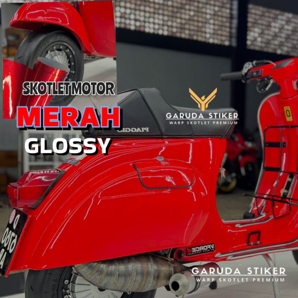 Skotlet Motor Merah Glossy Stiker Skotlet Motor Merah