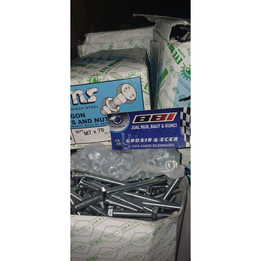 baut mur 7x70 baut 11 panjang 7cm isi 50pcs