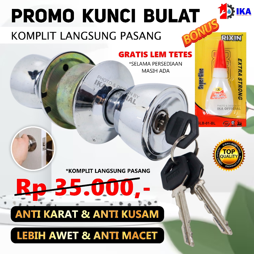 Kunci Pintu Kamar Mandi Bulat Modern Stainless Anti Karat / Gagang Pintu Kamar Mandi WC Toilet Bulet