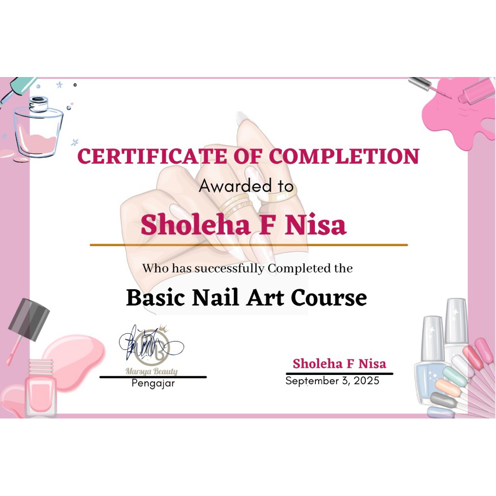 Sertifikat Eyelash, Nailart, Lashlift dikirim berupa file