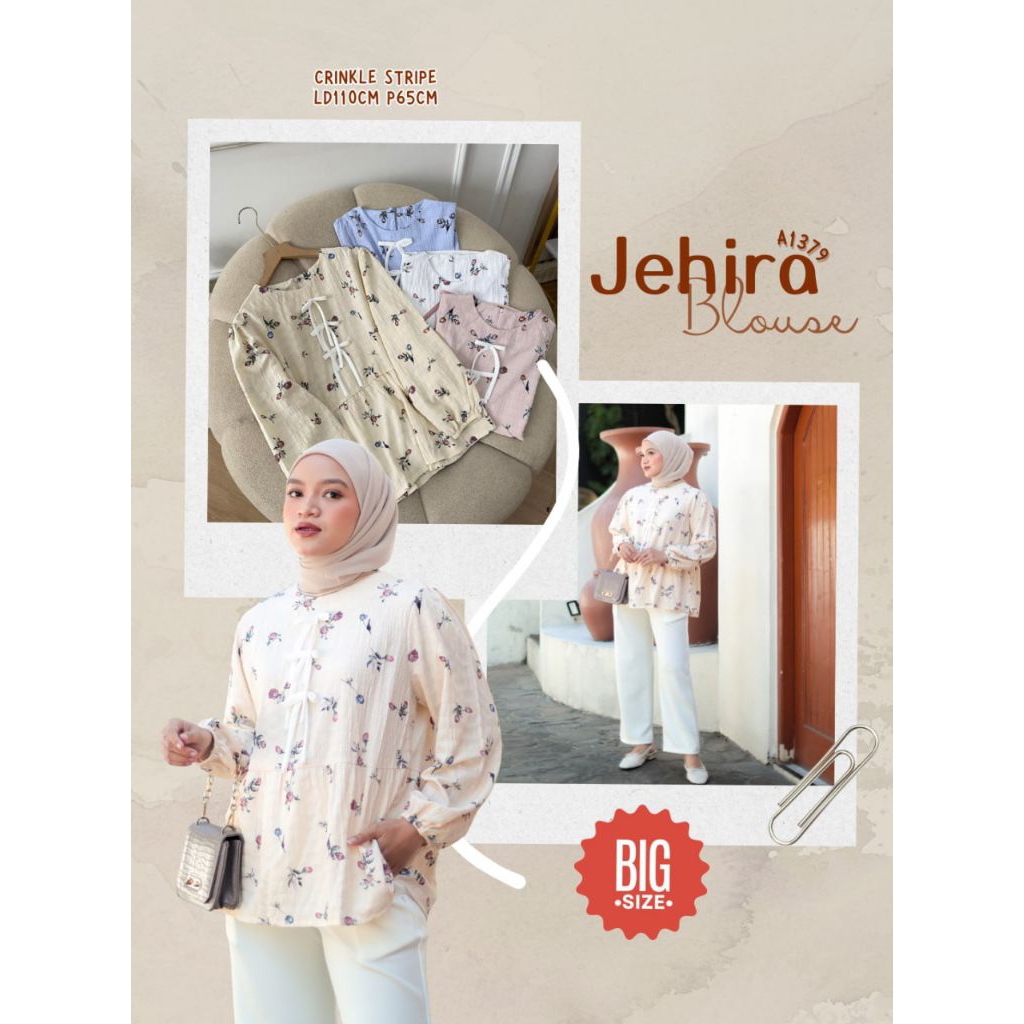 Grosir Jehira Blouse A1379 bahan crinkle stripe LD 110