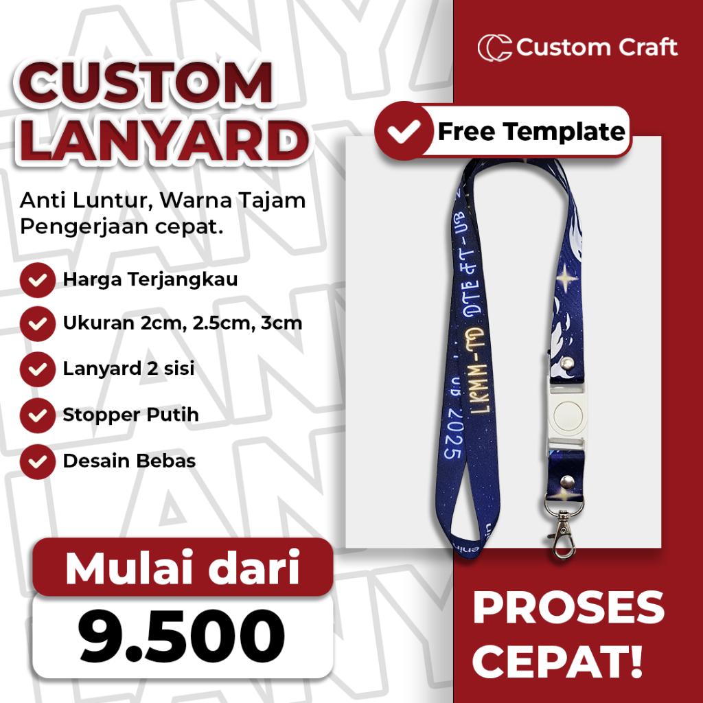 

TALI LANYARD CUSTOM FINISHING STOPER PUTIH LANYARD ID CARD CUSTOM CETAK 2 SISI / LANYARD TALI TISSU