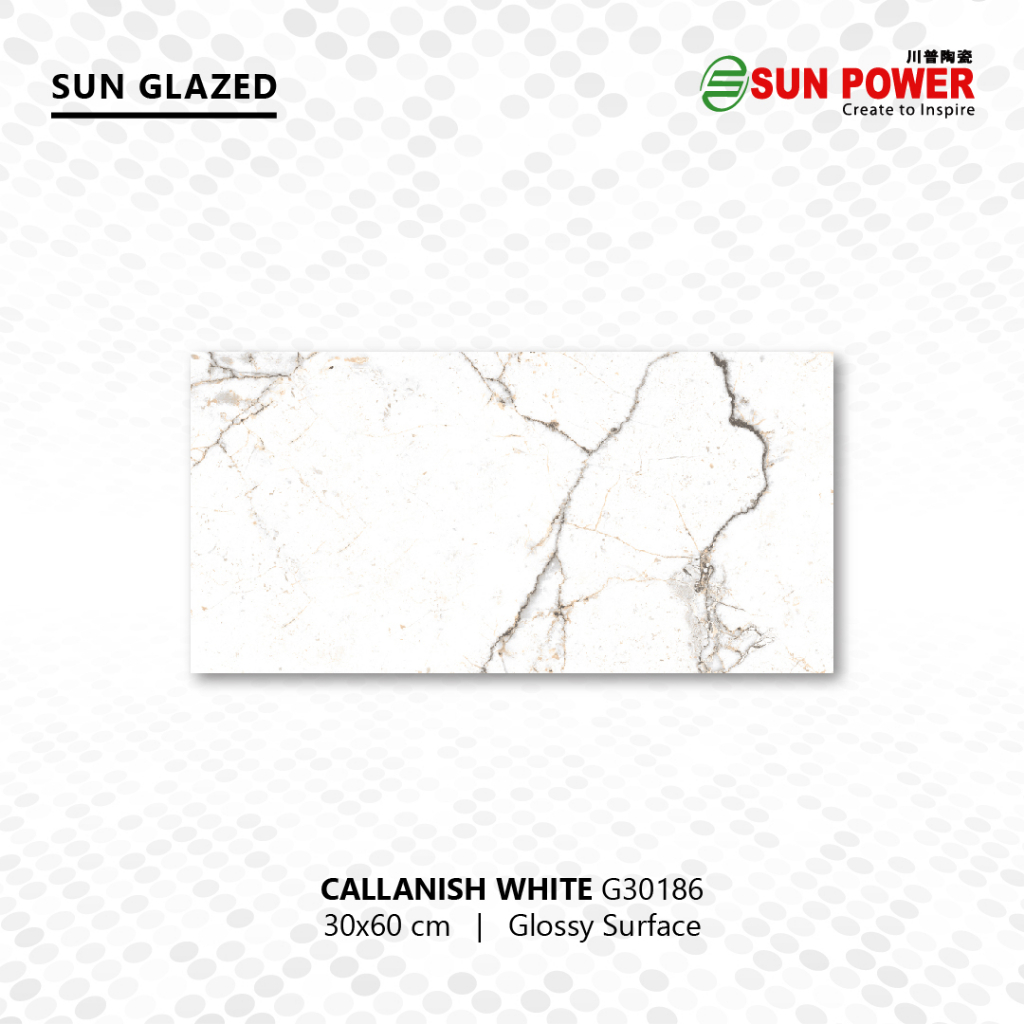 Keramik Dinding Dekoratif Glossy - Callanish White  30x60 | Sun Power