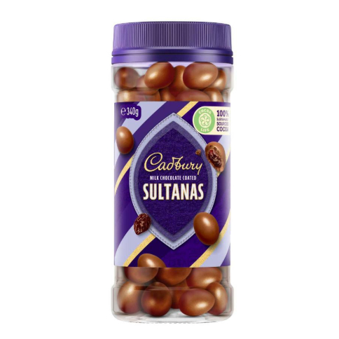 

Cadbury Milk Chocolate Coated Sultanas | Rapi Kemasan | 340g
