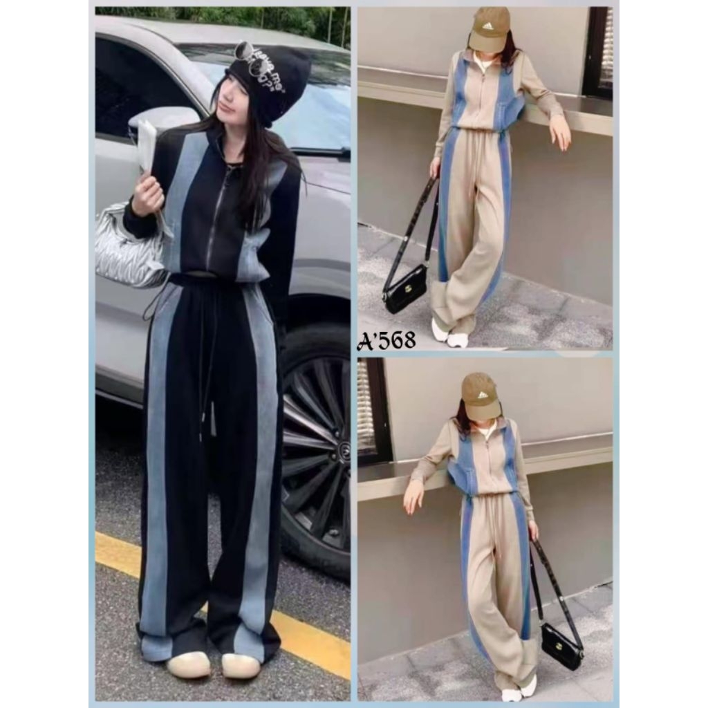 One Set Wanita Babyteri List Jeans Kulot Premium