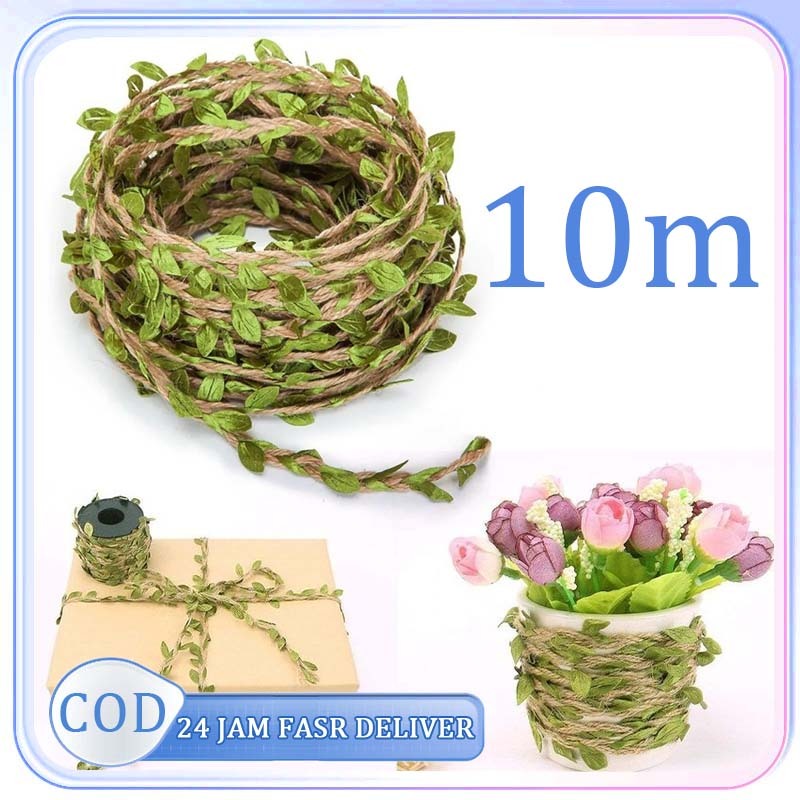 

10m Tali Pita Goni Daun Tali Goni Motif Daun Hijau Pita Goni Dekorasi Hiasan Daun