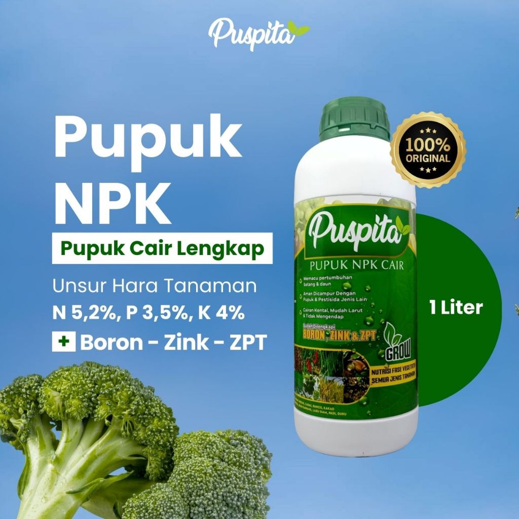 Puspita Grow - Pupuk NPK Mutiara Nitrogen Cair Panen Maksimal Dengan Zinc Boron GA3
