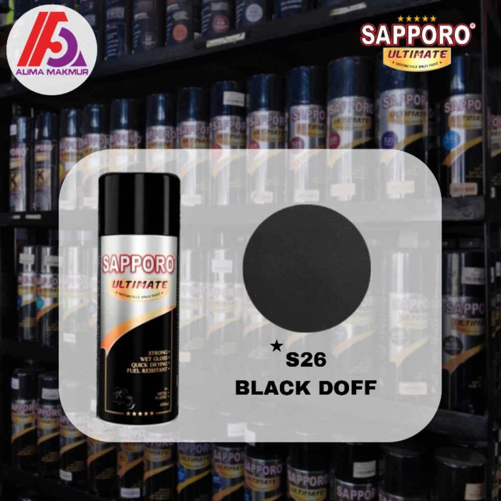 Sapporo Ultimate S26 Black Doff 400ml / Cat Semprot / Pilok Sapporo / Pilok Hitam Doff / Cat Hitam d