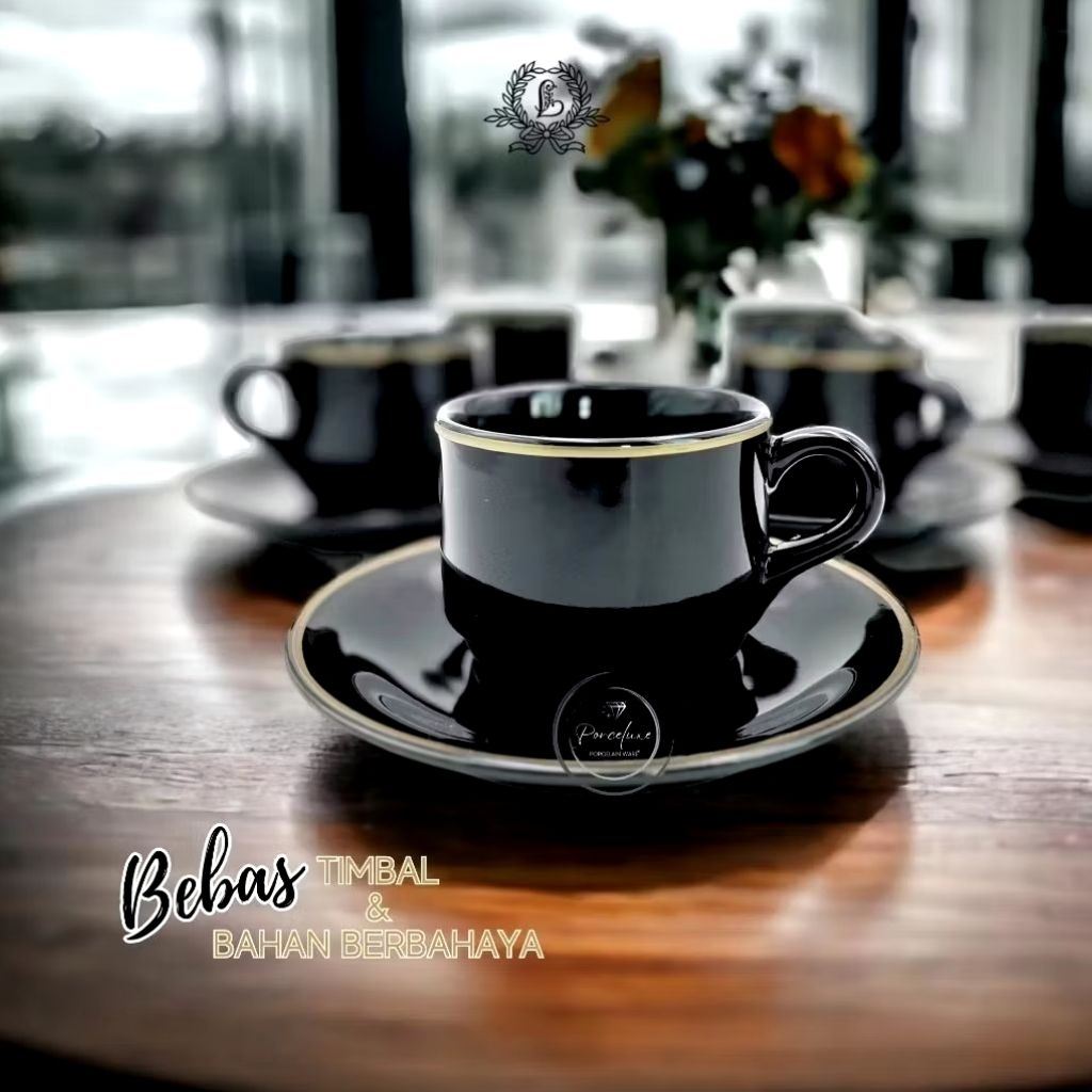 CANGKIR KERAMIK SWAN HITAM LIST MAS BY LUCKY/ CANGKIR KOPI/ CANGKIR KERAMIK PREMIUM