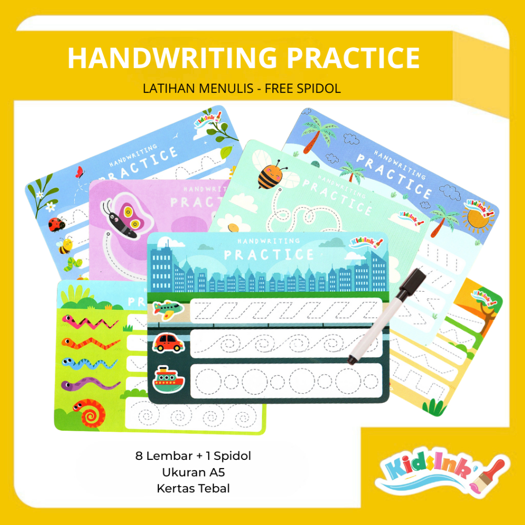

KIDSINK Mainan Edukasi Handwriting Practice Spidol - Latihan Menulis - Wipeclean Activity
