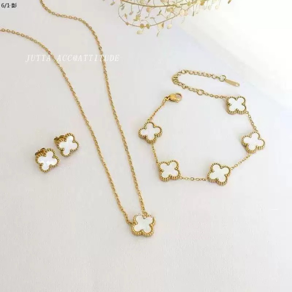 Set perhiasan terlaris - Satu set kalung gelang anting wanita titanium stainless stell import bunga 