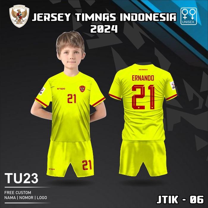 Setelan Jersey anak kiper timnas indonesia terbaru baju kaos bola piala asia U23 2024 free custom na