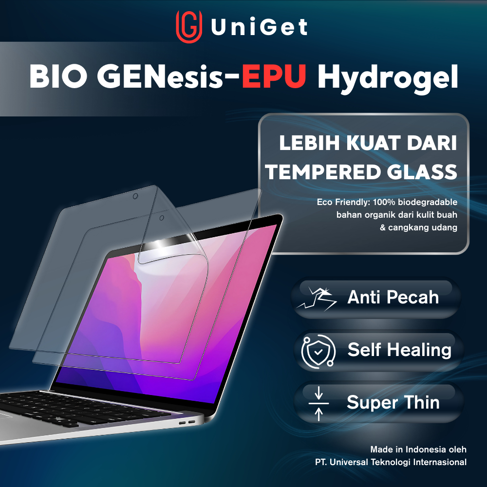 UniGet Hydrogel Bio Genesis Screen Guard Pelindung Layar Laptop untuk MacBook Air Pro, Asus, Lenovo,