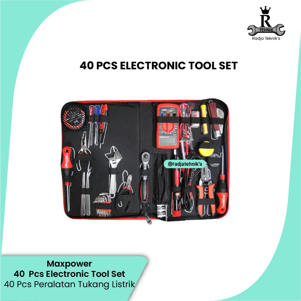 MAXPOWER Electronic Tool Set  40 Pcs Electronic Tool Set  40 Pcs Peralatan Tukang Listrik  Hand Tool