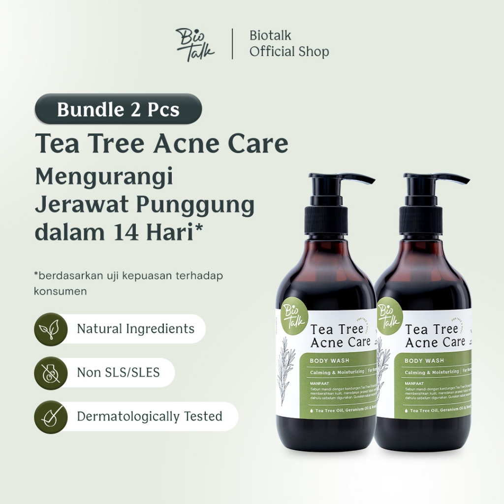 Biotalk Bundling [2 PCS] Tea Tree Acne Care Body Wash | 300 ml | No SLS/SLES | Sabun Mandi Cair Natu