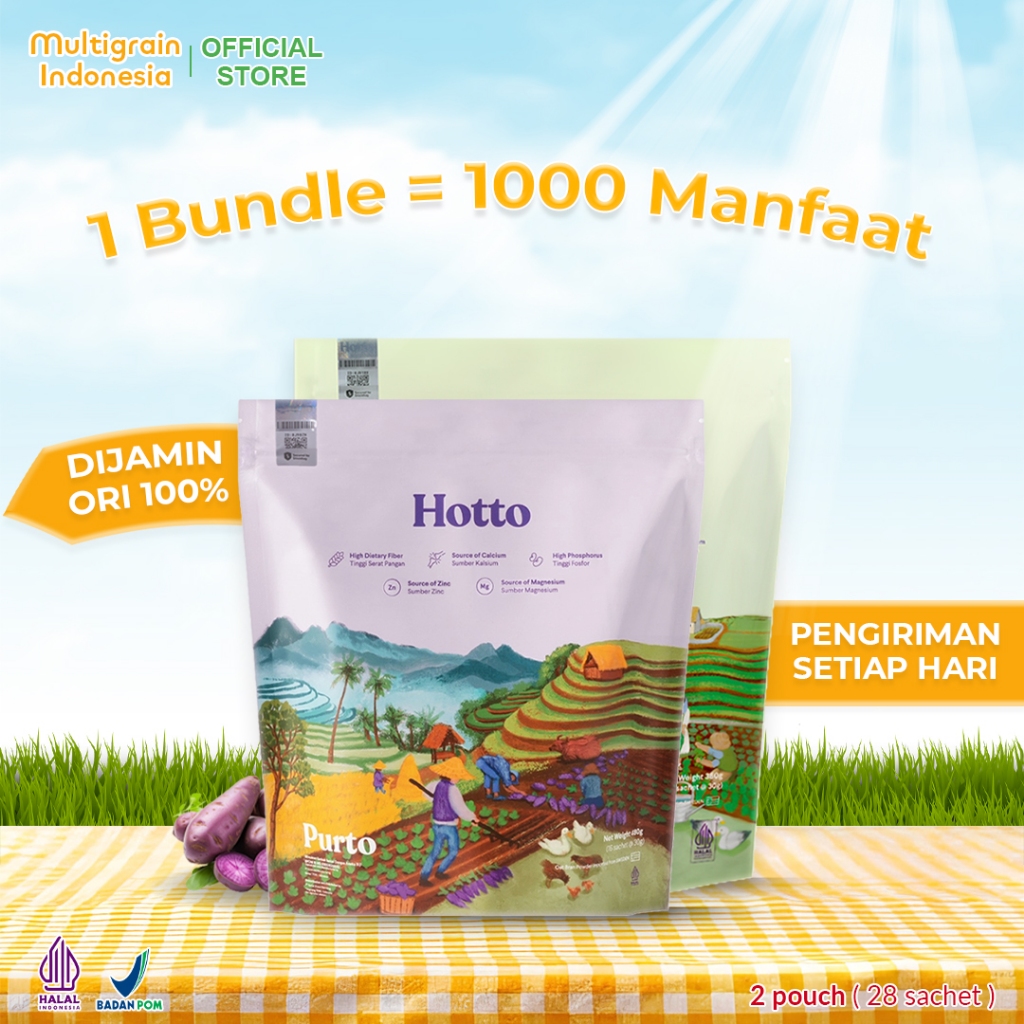 

5 POUCH Hotto Purto Multigrain with Purple Potato Mame (80 Sachet) Breakfast Halal Bpom