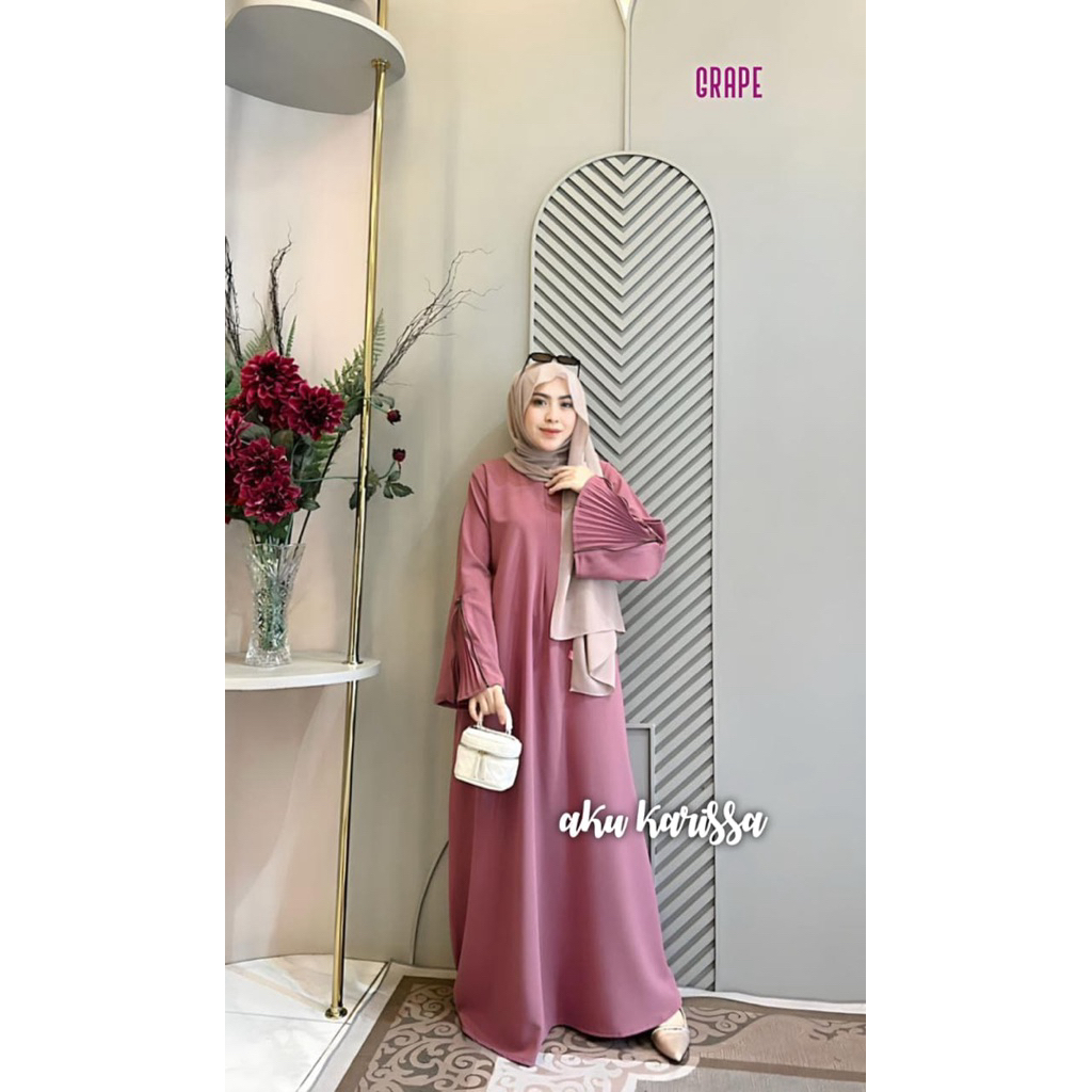 LIORA ABAYA BAHAN SABRINA BY AKU KARISSA GAMIS MUSLIMAH TANGAN PLISKET DAILY FRIENDLY KEKINIAN FASHI