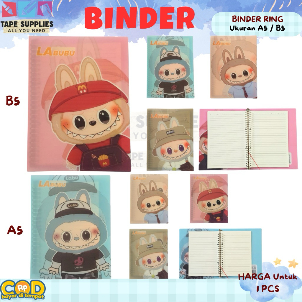 

(SUPER PROMO) Binder Ring Labubu A5 / B5 Buku Catatan Agenda Notebook Imut