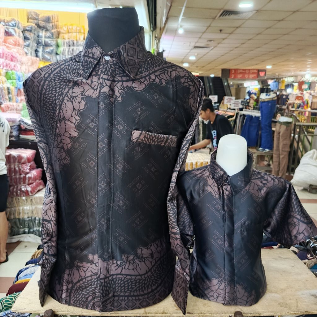 Ungu Taro, Kemeja Batik Couple Ayah Dan Anak, Rok Lilit, Katun Silky, Batik Pasangan Termurah