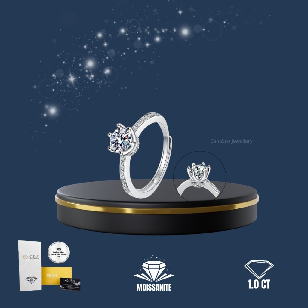 CAM&CO AURORA Ring Cincin Wanita Moissanite Diamond Ring Original Premium White Gold Rhodium Plated 